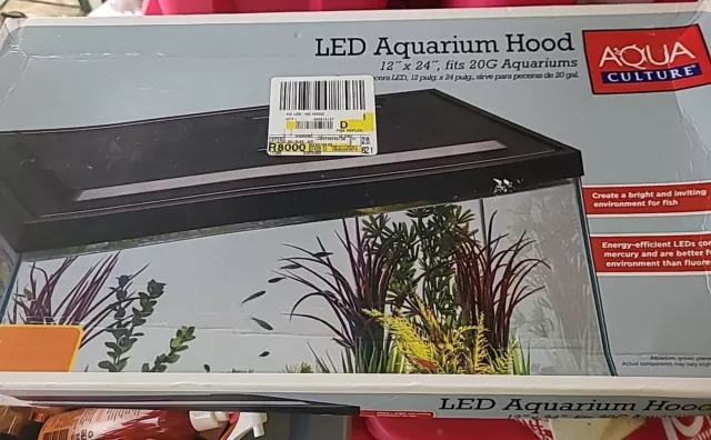 Aqua Culture Led Aquarium Hood 12" X 24" Fits 20G Aquariums Open Box Fast Ship