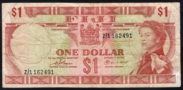 1974 FIJI ONE DOLLAR BANKNOTE - FINE CONDITION - Z/1 162491 - P71ar