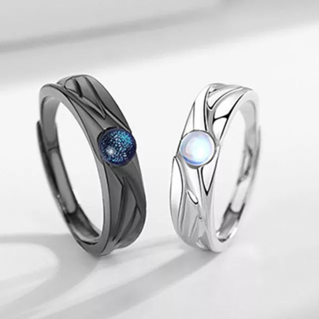 Trendy Geometric Alloy Rings Angel And Demon Moonstone Couple Rings For