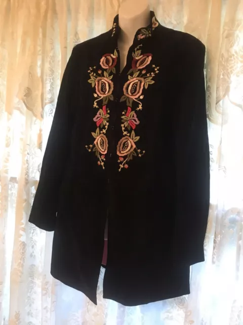 Festival Black Suede Embroidered Vintage Hippie Jacket