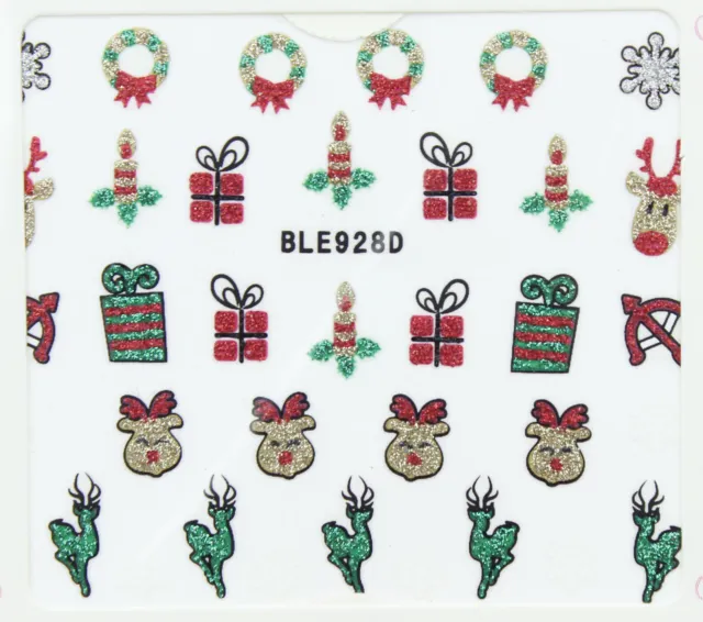 Christmas Glitter Snowflakes Reindeer Candles Gifts 3D Nail Art Stickers Decals