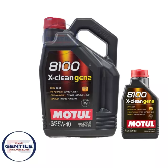 6 Lt Olio Motore Motul 8100 X-Clean Gen 2 5W40 100% Sintetico Per Auto 6 Lt