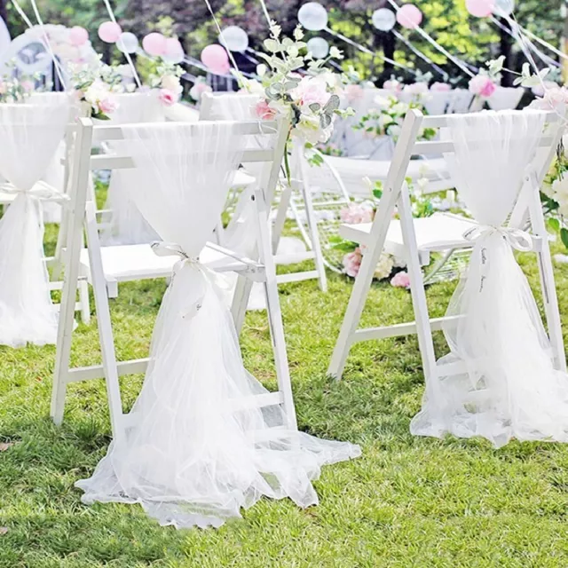 10Pcs White Organza Sashes Chair Cover Bow Chair Hoods Sash Wedding Party Decor