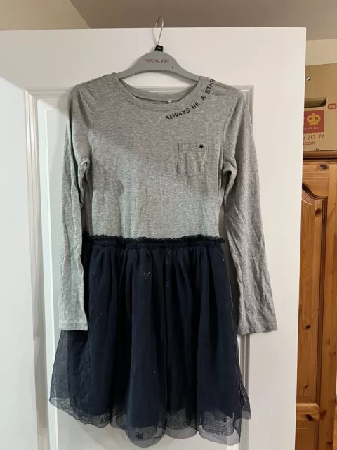 Next Girls Long Sleeve Dress Grey & Purple Age 9 Years