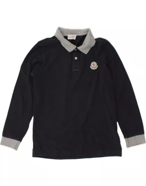 MONCLER Boys Long Sleeve Polo Shirt 9-10 Years Navy Blue Cotton AG29