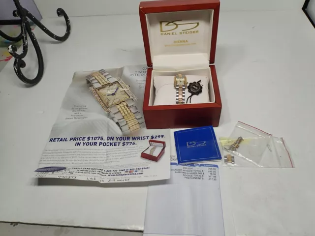 Daniel Steiger Sienna Ladies Watch Gold Silver Diamonds in box with links papers