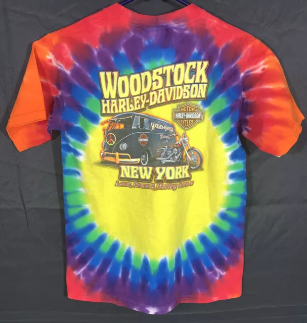 🔥Harley Davidson Woodstock NY T Shirt Tie Dye 2017 Youth Small VW Bus Graphic