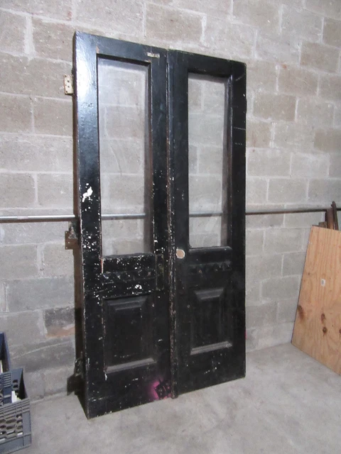 ~ Antique Walnut Double Entrance French Doors ~ 44 X 86 ~ Architectural Salvage 2