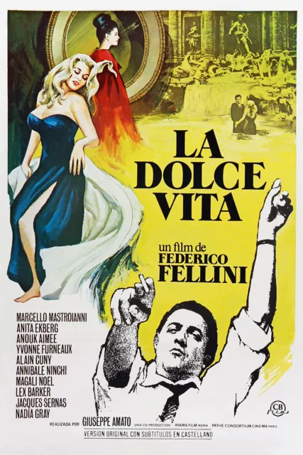 La Dolce Vita Manifesto Marcello Mastroianni Anita Ekberg Federico Fellini