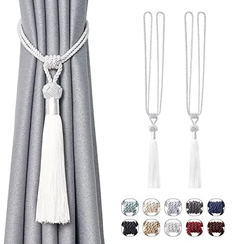 2 Pack Long Tassel Curtain Tiebacks Handmade Braided Rope Knot Drape Tie