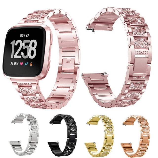 Bracelet Métal Pour Fitbit Versa 4/3, Sense 2/1 - Bracelet Acier Maille Réglable à Libération Rapide - Rose, Homme/Femme