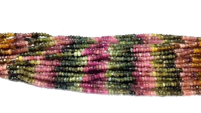 Multi Color Watermelon Tourmaline Faceted Rondelle AAA+ Gemstone 3-5MM 13"...