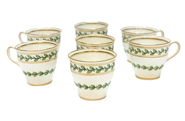 7 Minton England for Tiffany Porcelain Demitasse Cups  Leaf & Vines