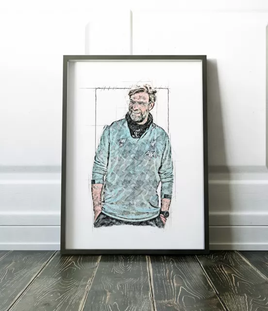 Jurgen Klopp Print Art Poster Liverpool Football Artwork Sketch LFC Fan Gift