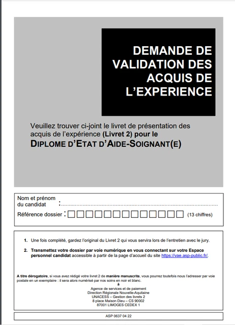 LIVRET VAE Aide Soignant Nouvelle Ru00e9forme EUR 9,99 FR