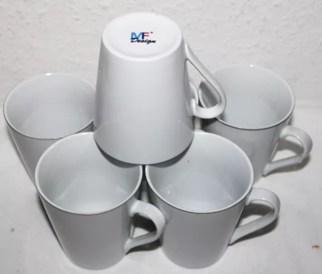 MF Design 6 Kaffeebecher/Tassen, 200ml, weiß mit grauem Rand, 1A Zustand, 9x8 cm
