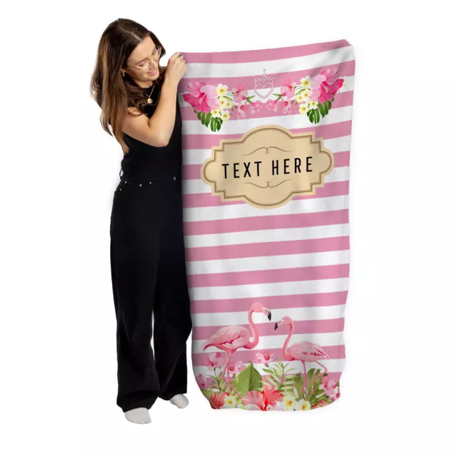 Personalised Beach Towel Pink Flamingo Custom Holiday Towel Pool Towel