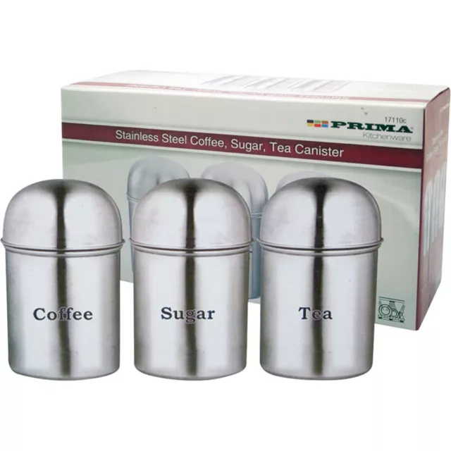 3Pc Stainless Steel Canister Pot Set Tea Coffee Sugar Kitchen Brand