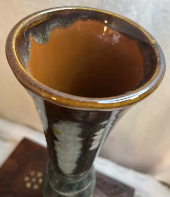 Kohls Ceramic Glazed Stoneware Vase MCM Vibe Brown And Aqua Color Scheme 3