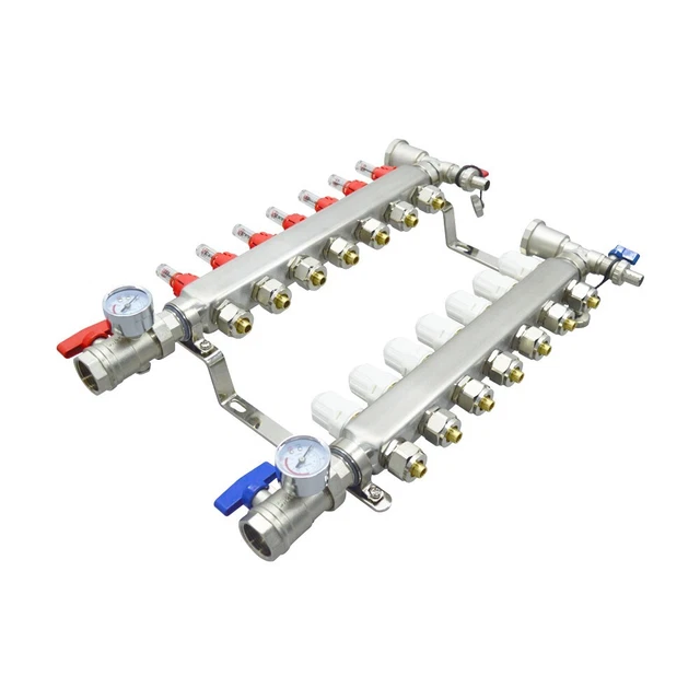7 Branch Flow Water Separator Kit NPT 1" Thread Floor Heating Manifold Set