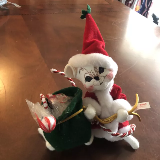 Annalee Posable Christmas Doll 6” Mr. Santa Mouse with Sack Peppermints 2005