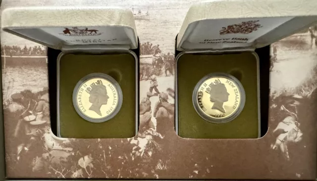 RAM 1990 The ANZAC 75th Anniversary $5 Commemorative 2 Coin Proof Set RARE MINT!