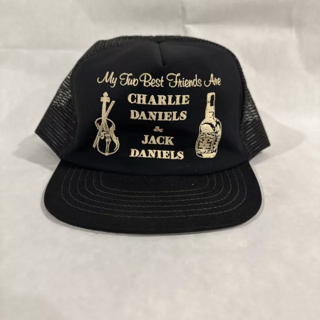 VTG CHARLIE DANIELS Band Concert Snapback Hat Black 80's Raccoon