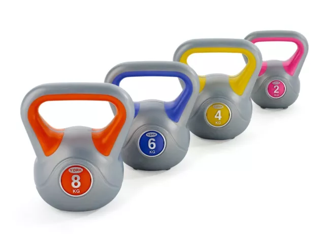 BRAND NEW BIG SLE York Vinyl Kettlebell Set (2kg,4kg,6kg,8kg) SHIP NEXT DAY