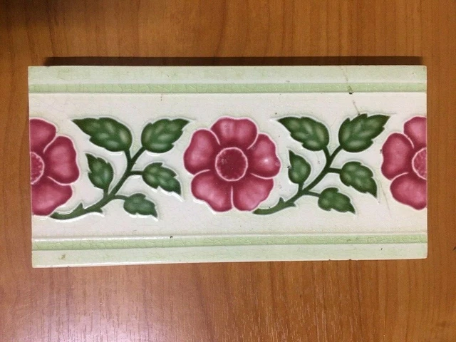 Japan antique art nouveau vintage majolica border tile c1900