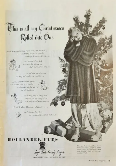 1946 Hollander Furs Vintage Ad This is all my Christmases Rolled into One
