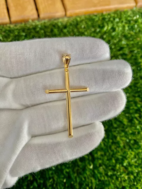 14K SOLID YELLOW GOLD Cross Crucifix Polished Pendant Charm Necklace