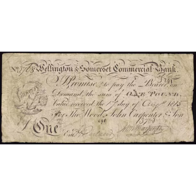 Wellington & Somerset Commercial Bank 1815 £1 banknote Outing 2308a