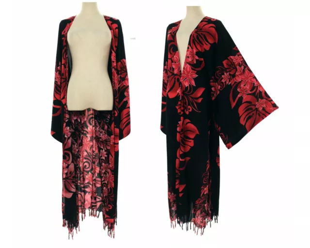 Womens Kimono Fringe Long Jacket Bohemian Robe Open Front Plus Size 2X 3X 4X