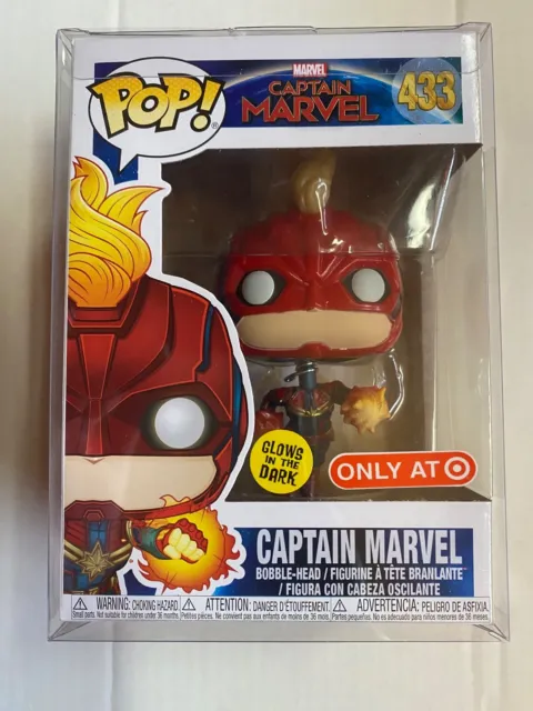Funko Pop Captain Marvel 433 GID Target, w/soft protector, Bobble-head, not mint