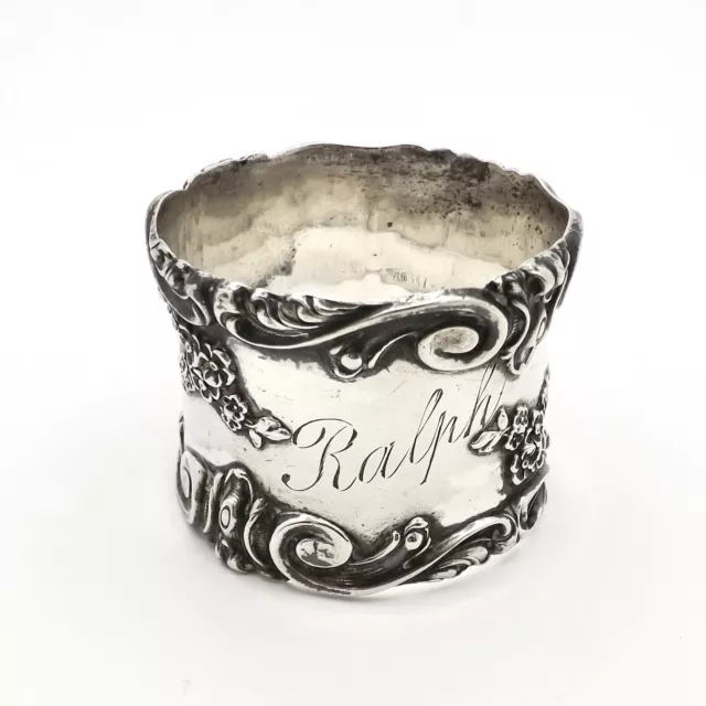 Antique Simons Bros Sterling Silver Floral Napkin Ring Holder Ralph Ornate