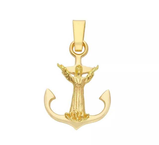 Pendentif en or Jaune 18K, Ancre Avec Christ Des Abyss, Longueur 25 Ou 33 MM