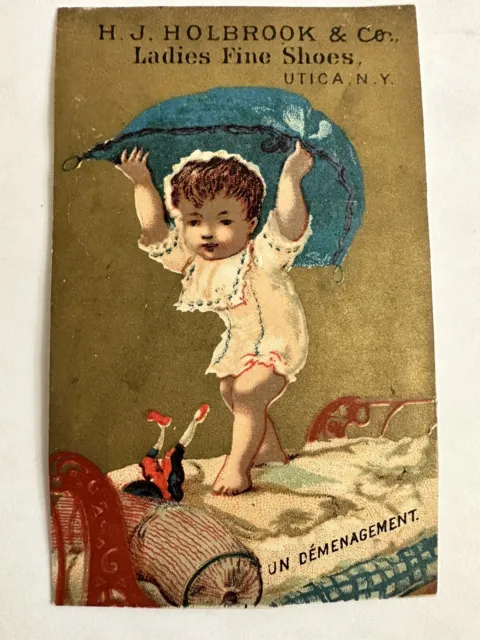 Victorian Trade Card Holbrook Ladies Fine Shoes Utica NY Toddler Bed Pillow B5