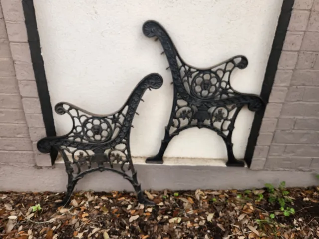 Ornate Vintage Victorian Cast Iron Garden Park Bench Ends Side Legs