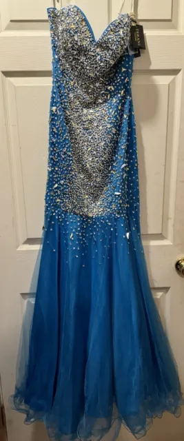 Terani Couture Gown Turquoise Blue size 4 New