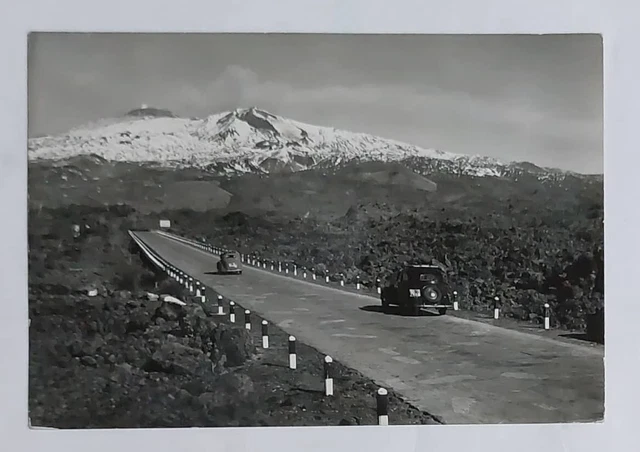 CATANIA - 3 - SULL ' ETNA - AUTOSTRADA , no vg anni 50 f.g. Con Auto