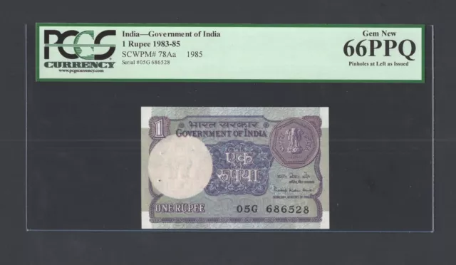 India One Rupee 1985 P78Aa Uncirculated Graded 66