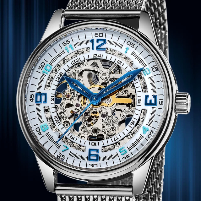 MEN S AKRIBOS XXIV AK446SS Saturnos Elite Skeleton Automatic SS