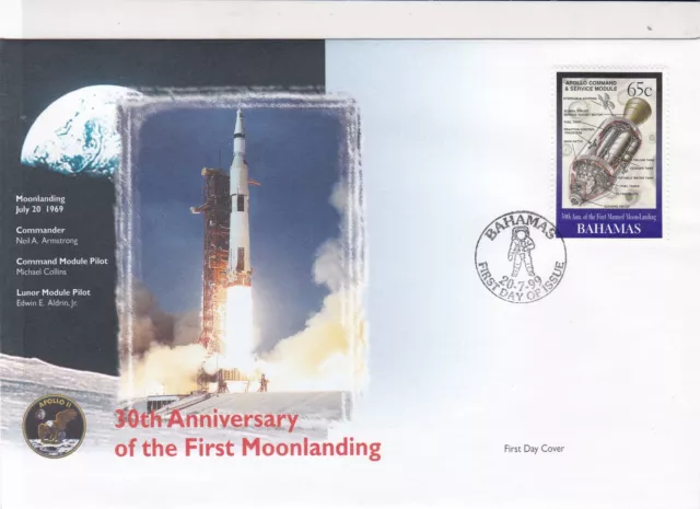 bahamas 30th anniversary moon landing stamps cover 1999 ref 19475