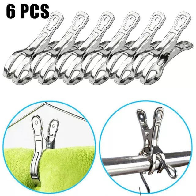 6x 9CM Stainless Steel Heavy Duty Large Beach Towel Clip Clamp Clothes Pegs Pins