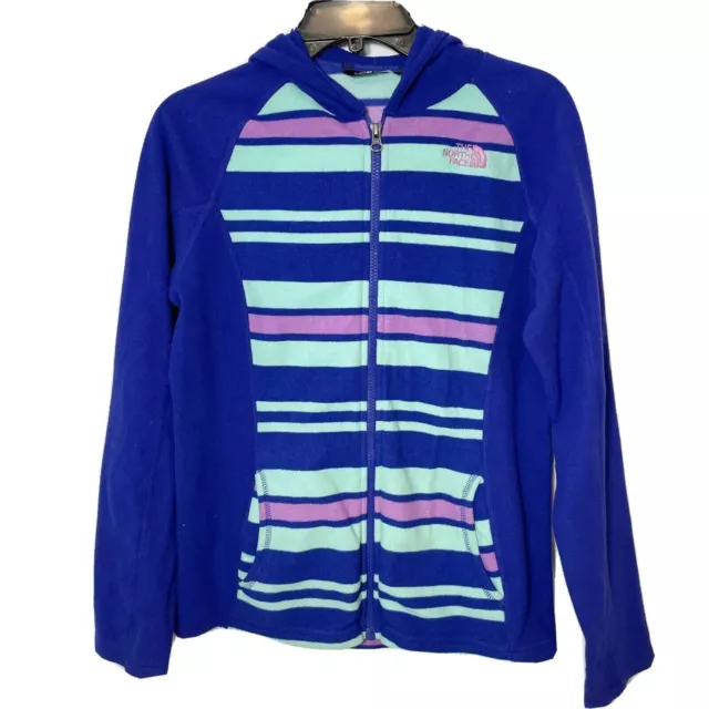THE NORTH FACE Full Zip Fleece Hoodie Jacket Girls XL Blue Striped ...