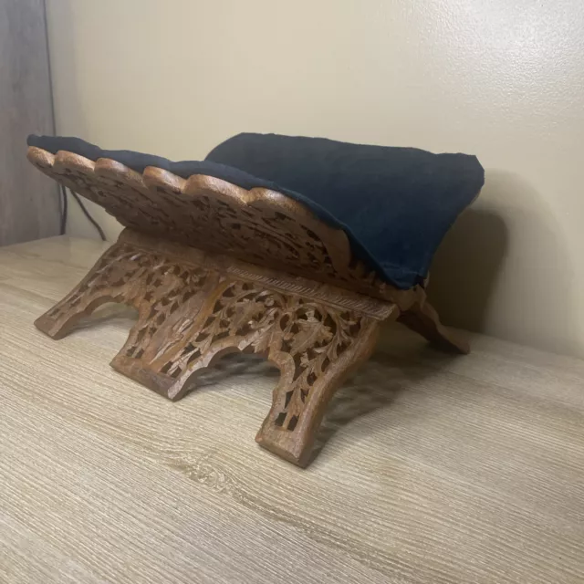 Old Antique Wooden Book Stand- Original Hand Carved Holder for Holy Geeta/Quran