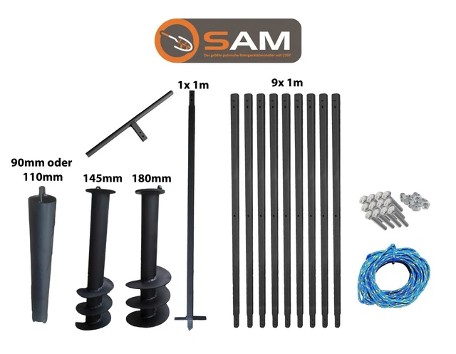 Foret à Main Pour Puits / Terre - Diamètre 180 Mm, Longueur 10 M, Marque PWSAM, Fabriqué En Pologne