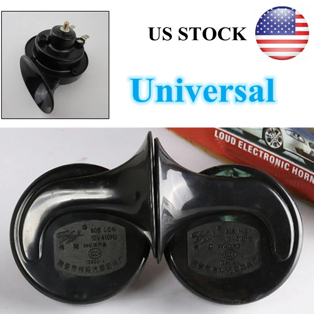 Black Loud Dual-tone Snail Universal Electric Horn 12V 110 dB Car Truck 2Pcs