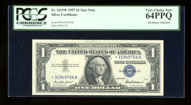 DBR 1957 Silver STAR *B Block Fr. 1619* PCGS 64 PPQ Serial *31949756B