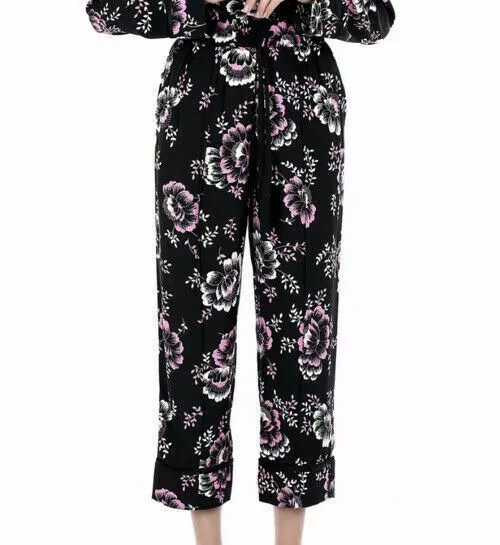 NWT Alexander McQueen Womens Cropped Floral Printed Trousers Black Size 46